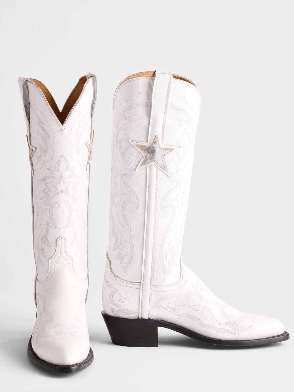 NEW Lucchese Gina Dallas Cowgirl Boots White Leather Star Size 8B